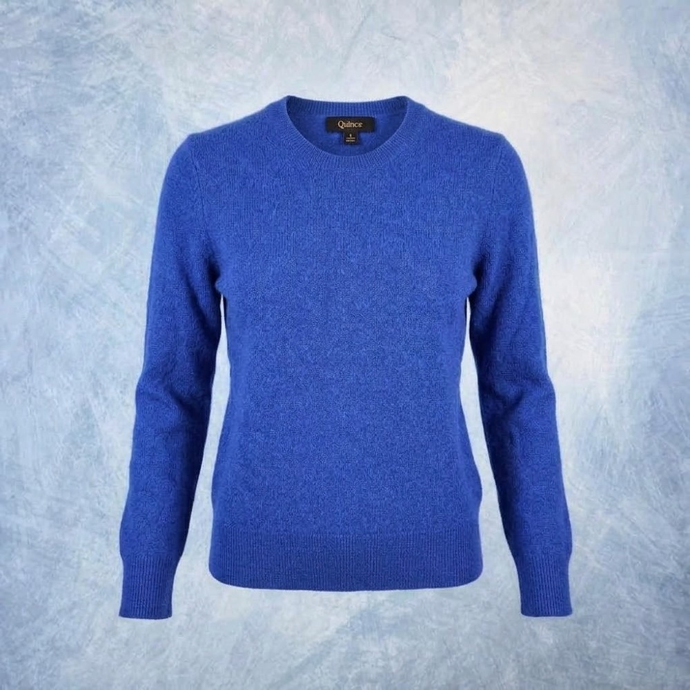 Quince Women Royal Blue 100% Cashmere Crewneck Sweater Small Classic Knit